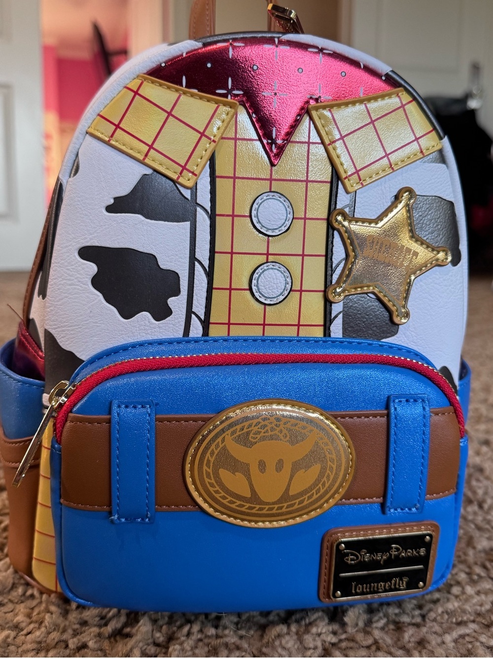 New! Disney Parks Loungefly Woody Sheriff Mini Backpack — Blue, Red, Brown